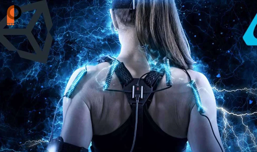 تصویر یک فرد که به سیستمهای موشن کپچر متصل شده است، مناسب برای نمایش تکنولوژی ضبط حرکت در انیمیشن و بازیهای ویدیویی