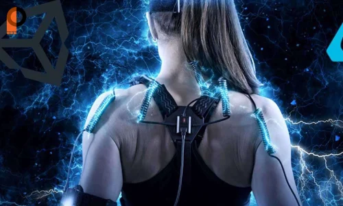 تصویر یک فرد که به سیستم‌های موشن کپچر متصل شده است، مناسب برای نمایش تکنولوژی ضبط حرکت در انیمیشن و بازی‌های ویدیویی